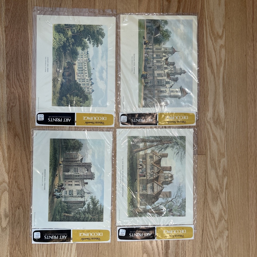 Vintage Patricia Nimocks Decoupage Art Prints English Manor House Set of 4
